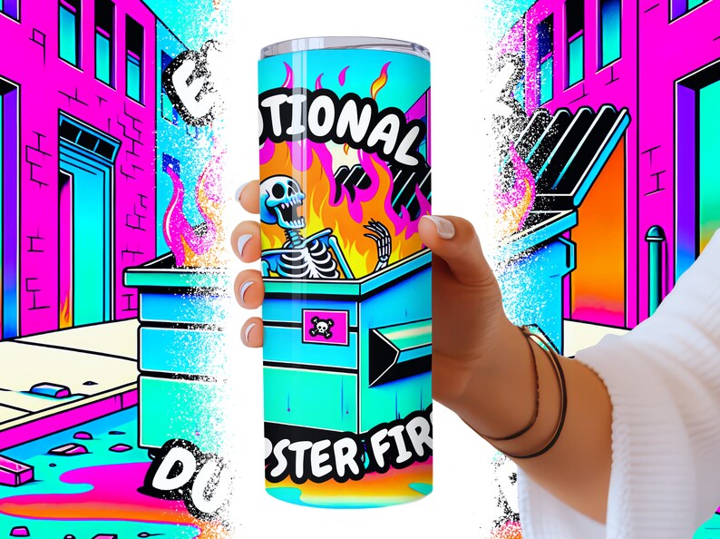 Emotional Dumpster Fire 20oz Tumbler Skull
