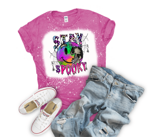 Stay Spooky Smiley Face Bleached Tee