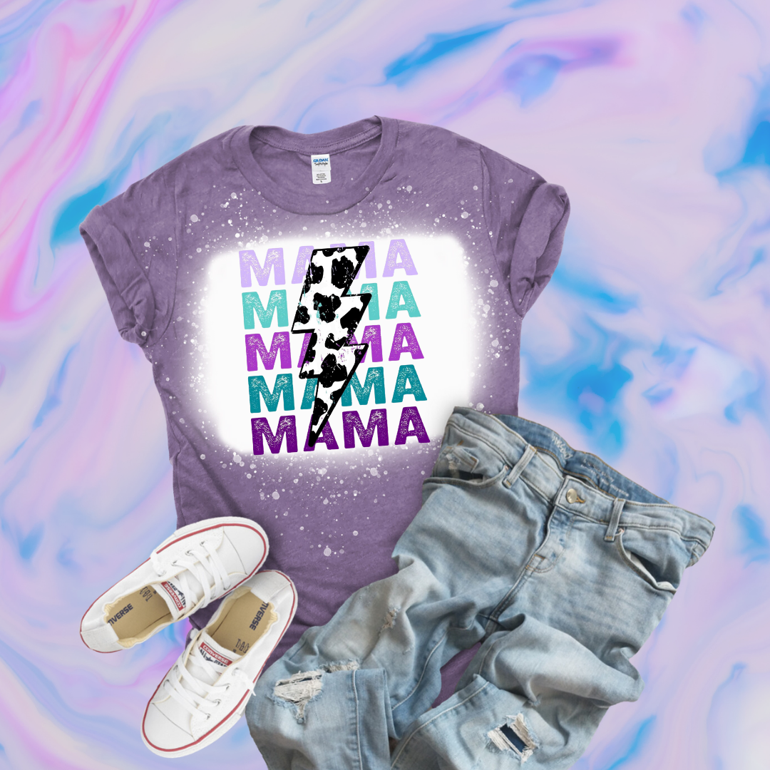 Mama Lightening Bolt Stacked Bleached Tee